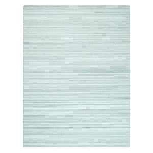 9'1"x12' Modern Design Plain Natural Wool Hand Loomed Ivory with Turquoise Oriental Rug FWR378258