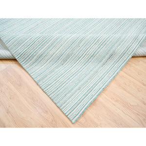 9'1"x12' Modern Design Plain Natural Wool Hand Loomed Ivory with Turquoise Oriental Rug FWR378258