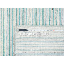 Load image into Gallery viewer, 9&#39;1&quot;x12&#39; Modern Design Plain Natural Wool Hand Loomed Ivory with Turquoise Oriental Rug FWR378258