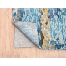 Load image into Gallery viewer, 2&#39;7&quot;x19&#39;7&quot; Blue With A Mix Of Gold Mosaic Design Wool and Silk Hand Knotted Persian Knot Oriental XL Runner Rug FWR378348