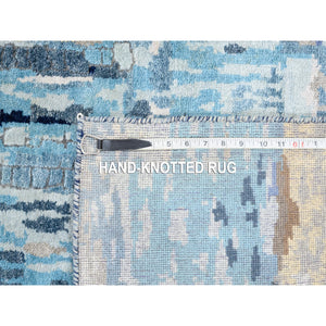 2'7"x19'7" Blue With A Mix Of Gold Mosaic Design Wool and Silk Hand Knotted Persian Knot Oriental XL Runner Rug FWR378348