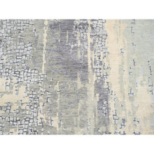 Load image into Gallery viewer, 4&#39;x12&#39; Hand Knotted Abstract with Mosaic Design Gray Wool and Silk Persian Knot Oriental Runner Rug FWR378366