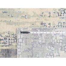 Load image into Gallery viewer, 4&#39;x12&#39; Hand Knotted Abstract with Mosaic Design Gray Wool and Silk Persian Knot Oriental Runner Rug FWR378366