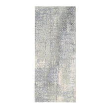Load image into Gallery viewer, 4&#39;1&quot;x9&#39;9&quot; Wool and Silk Abstract with Mosaic Design Gray Hand Knotted Persian Knot Oriental Runner Rug FWR378372
