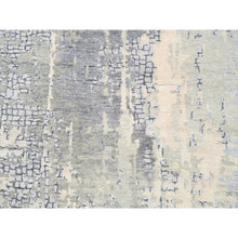 Load image into Gallery viewer, 4&#39;1&quot;x9&#39;9&quot; Wool and Silk Abstract with Mosaic Design Gray Hand Knotted Persian Knot Oriental Runner Rug FWR378372