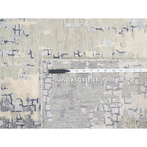 4'1"x9'9" Wool and Silk Abstract with Mosaic Design Gray Hand Knotted Persian Knot Oriental Runner Rug FWR378372