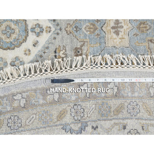 12'x12' Frost Gray Karajeh and Geometric Design Organic Wool Hand Knotted Oriental Round Rug FWR378414