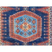 Load image into Gallery viewer, 9&#39;1&quot;x12&#39; Organic Wool Persian Viss Design Hand Knotted Denim Blue with Pop of Red Oriental Rug FWR378600