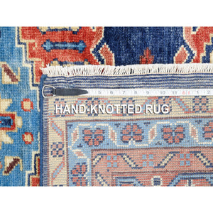 9'1"x12' Organic Wool Persian Viss Design Hand Knotted Denim Blue with Pop of Red Oriental Rug FWR378600