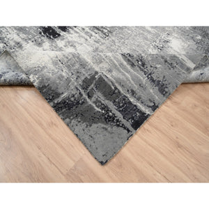 8'1"x8'1" Wool and Silk Ivory Abstract Design Hand Knotted Oriental Square Rug FWR379068