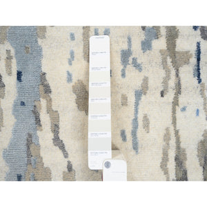 4'x11'9" Ivory Abstract Design Hi-low Pile Wool and Plant Based Silk Hand Knotted Oriental Wide Runner Rug FWR379092