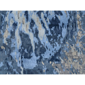 4'x11'9" Ivory Abstract Design Hi-low Pile Wool and Plant Based Silk Hand Knotted Oriental Wide Runner Rug FWR379092
