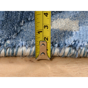 4'x11'9" Ivory Abstract Design Hi-low Pile Wool and Plant Based Silk Hand Knotted Oriental Wide Runner Rug FWR379092
