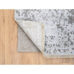 4'2"x6' Broken Persian Design Wool and Pure Silk Hand Knotted Ivory Oriental Rug FWR379098