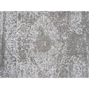 4'2"x6' Broken Persian Design Wool and Pure Silk Hand Knotted Ivory Oriental Rug FWR379098