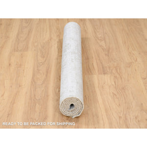 4'2"x6' Broken Persian Design Wool and Pure Silk Hand Knotted Ivory Oriental Rug FWR379098