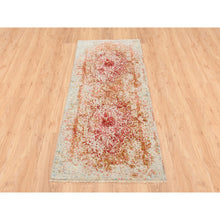 Load image into Gallery viewer, 2&#39;6&quot;x6&#39; Hand Knotted Ivory Persian Erased Medallion Design Wool and Pure Silk Oriental Runner Rug FWR379104