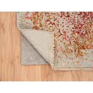 2'6"x6' Ivory Persian Erased Medallion Design Wool and Pure Silk Hand Knotted Oriental Runner Rug FWR379116