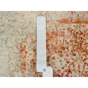 2'6"x6' Ivory Persian Erased Medallion Design Wool and Pure Silk Hand Knotted Oriental Runner Rug FWR379116