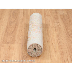 2'6"x6' Ivory Persian Erased Medallion Design Wool and Pure Silk Hand Knotted Oriental Runner Rug FWR379116