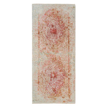 Load image into Gallery viewer, 4&#39;2&quot;x10&#39; Persian Erased Medallion Design Wool and Pure Silk Hand Knotted Ivory Oriental Wide Runner Rug FWR379140