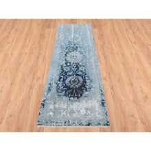 Load image into Gallery viewer, 2&#39;7&quot;x8&#39; Blue-Teal Persian Tabriz Broken Design Wool and Silk Hand Knotted Oriental Runner Rug FWR379146