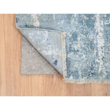 Load image into Gallery viewer, 2&#39;7&quot;x8&#39; Blue-Teal Persian Tabriz Broken Design Wool and Silk Hand Knotted Oriental Runner Rug FWR379146