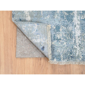 2'7"x8' Blue-Teal Persian Tabriz Broken Design Wool and Silk Hand Knotted Oriental Runner Rug FWR379146