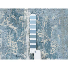 Load image into Gallery viewer, 2&#39;7&quot;x8&#39; Blue-Teal Persian Tabriz Broken Design Wool and Silk Hand Knotted Oriental Runner Rug FWR379146