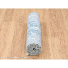 Load image into Gallery viewer, 2&#39;7&quot;x8&#39; Blue-Teal Persian Tabriz Broken Design Wool and Silk Hand Knotted Oriental Runner Rug FWR379146