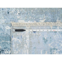 Load image into Gallery viewer, 2&#39;7&quot;x8&#39; Blue-Teal Persian Tabriz Broken Design Wool and Silk Hand Knotted Oriental Runner Rug FWR379146