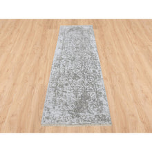 Load image into Gallery viewer, 2&#39;7&quot;x7&#39;9&quot; Wool and Pure Silk Hand Knotted Gray Broken Persian Design Oriental Runner Rug FWR379176