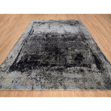 Load image into Gallery viewer, 8&#39;10&quot;x12&#39; Black and Gray Wool and Silk Hi-Low Pile Modern Hand Knotted Painter&#39;s Palette Oriental Rug FWR379212
