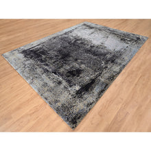 Load image into Gallery viewer, 8&#39;10&quot;x12&#39; Black and Gray Wool and Silk Hi-Low Pile Modern Hand Knotted Painter&#39;s Palette Oriental Rug FWR379212