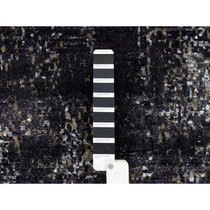 8'10"x12' Black and Gray Wool and Silk Hi-Low Pile Modern Hand Knotted Painter's Palette Oriental Rug FWR379212