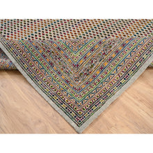 Load image into Gallery viewer, 8&#39;8&quot;x12&#39;2&quot; Hand Knotted Beige Sarouk Mir Inspired With Repetitive Boteh Design Colorful Wool And Sari Silk Oriental Rug FWR379236