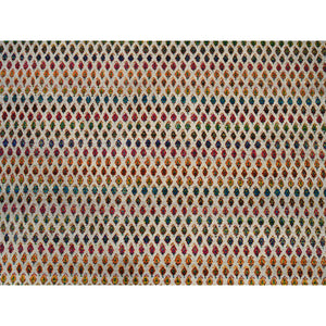 8'8"x12'2" Hand Knotted Beige Sarouk Mir Inspired With Repetitive Boteh Design Colorful Wool And Sari Silk Oriental Rug FWR379236