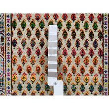 Load image into Gallery viewer, 2&#39;5&quot;x12&#39; Beige Sarouk Mir Inspired With Repetitive Boteh Design Colorful Wool And Sari Silk Hand Knotted Oriental Runner Rug FWR379308