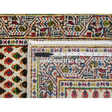 Load image into Gallery viewer, 2&#39;5&quot;x12&#39; Beige Sarouk Mir Inspired With Repetitive Boteh Design Colorful Wool And Sari Silk Hand Knotted Oriental Runner Rug FWR379308