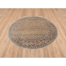 Load image into Gallery viewer, 5&#39;2&quot;x5&#39;2&quot; Colorful Wool And Sari Silk Hand Knotted Beige Sarouk Mir Inspired With Repetitive Boteh Design Oriental Round Rug FWR379326