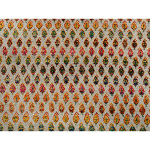 5'2"x5'2" Colorful Wool And Sari Silk Hand Knotted Beige Sarouk Mir Inspired With Repetitive Boteh Design Oriental Round Rug FWR379326