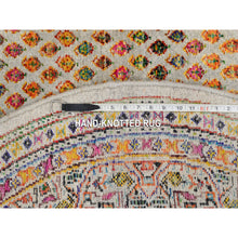 Load image into Gallery viewer, 5&#39;2&quot;x5&#39;2&quot; Colorful Wool And Sari Silk Hand Knotted Beige Sarouk Mir Inspired With Repetitive Boteh Design Oriental Round Rug FWR379326