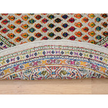 Load image into Gallery viewer, 5&#39;x5&#39; Beige Sarouk Mir Inspired With Repetitive Boteh Design Colorful Wool And Sari Silk Hand Knotted Oriental Round Rug FWR379332