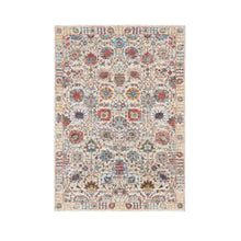 Load image into Gallery viewer, 4&#39;2&quot;x6&#39;1&quot; Colorful Silk With Textured Wool Hand Knotted Ivory Tabriz Vase With Flower Design Oriental Rug FWR379464