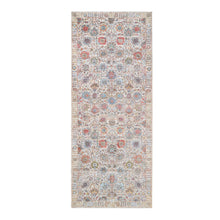 Load image into Gallery viewer, 4&#39;1&quot;x10&#39;3&quot; Ivory Tabriz Vase With Flower Design Colorful Silk With Textured Wool Hand Knotted Oriental Runner Rug FWR379470