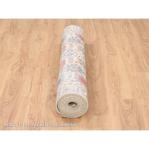 4'1"x10'3" Ivory Tabriz Vase With Flower Design Colorful Silk With Textured Wool Hand Knotted Oriental Runner Rug FWR379470