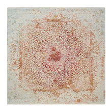 Load image into Gallery viewer, 10&#39;1&quot;x10&#39;1&quot; Wool and Pure Silk Hand Knotted Ivory Persian Erased Medallion Design Oriental Square Rug FWR379518