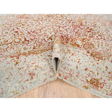 Load image into Gallery viewer, 10&#39;1&quot;x10&#39;1&quot; Wool and Pure Silk Hand Knotted Ivory Persian Erased Medallion Design Oriental Square Rug FWR379518