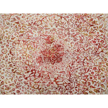 Load image into Gallery viewer, 10&#39;1&quot;x10&#39;1&quot; Wool and Pure Silk Hand Knotted Ivory Persian Erased Medallion Design Oriental Square Rug FWR379518