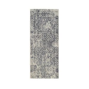 2'6"x6' Hand Loomed Light Gray Fine Jacquard with Erased Design Wool and Art Silk Oriental Runner Rug FWR379560
